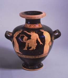 Attic red-figure hydria, decorated with a scene of the Thracian bard Thamyris being deprived of sight and voice, from the Group of Polygnotus